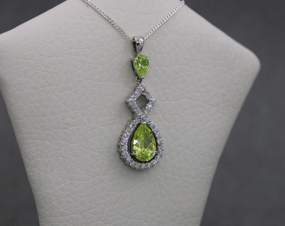 Sterling silver necklace with lime green & clear stones