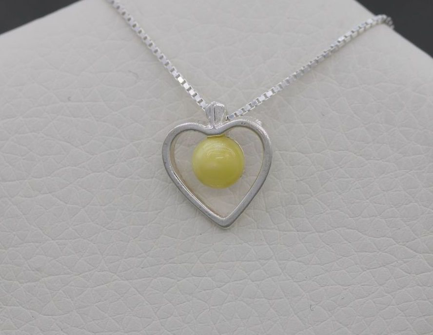 Small sterling silver & lemon amber heart necklace