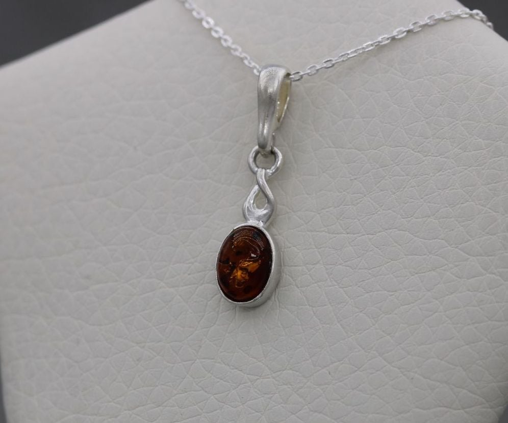 Small sterling silver & amber necklace