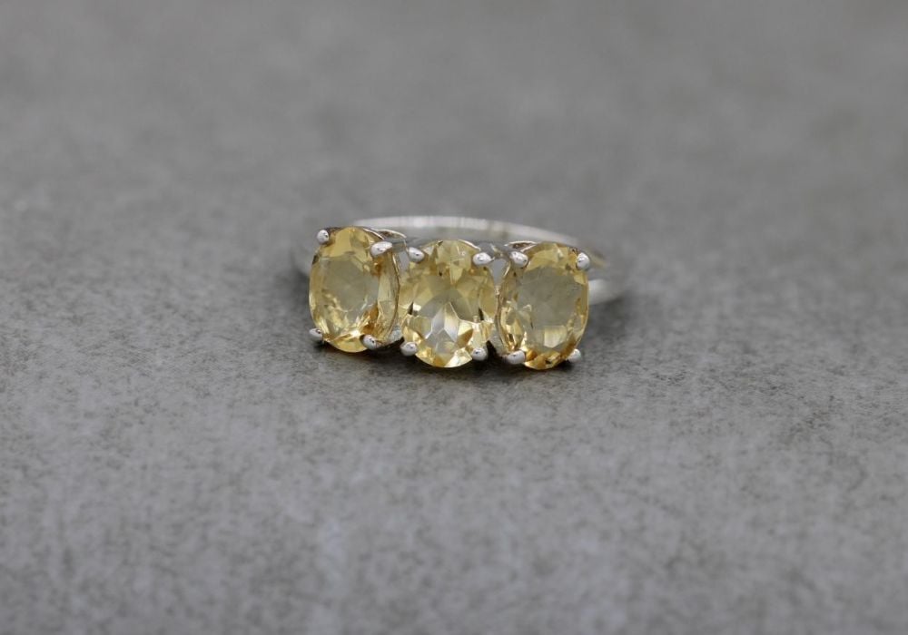 Sterling silver & citrine trilogy ring