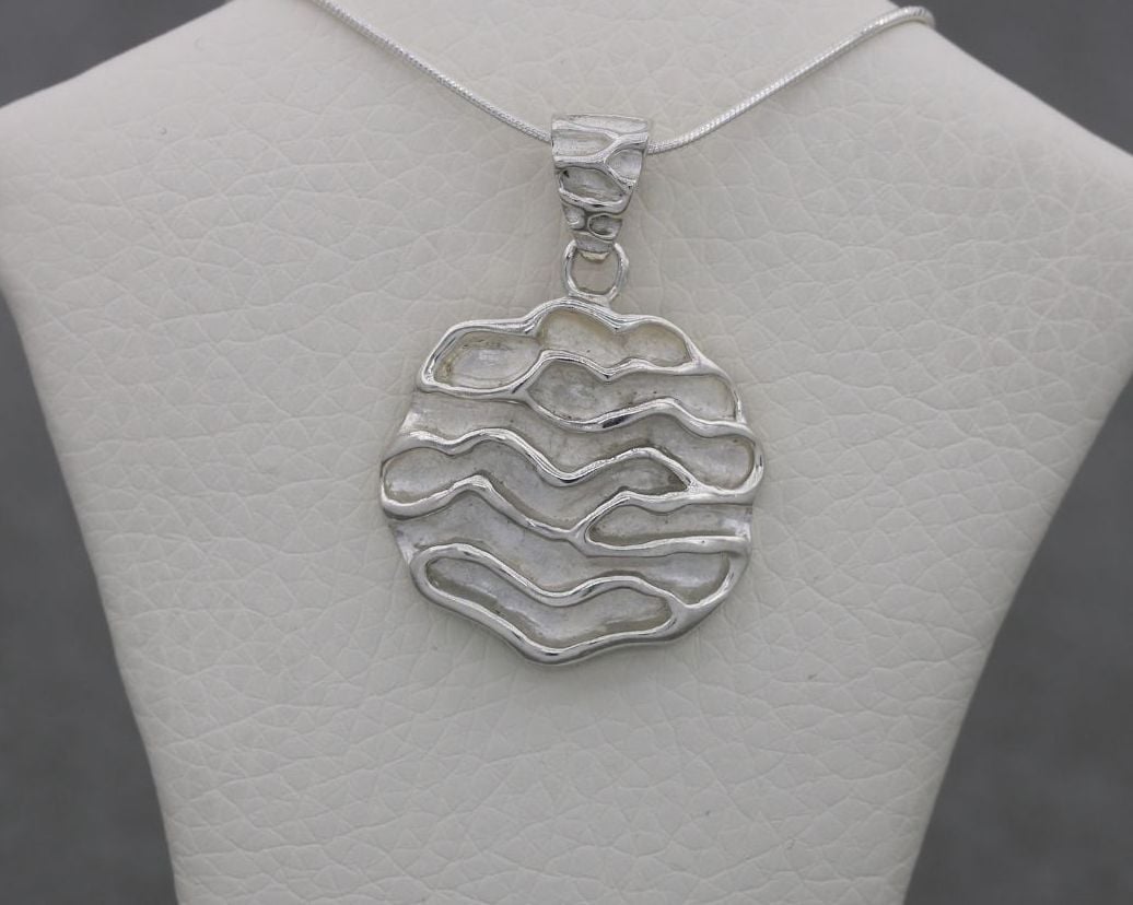 Handmade sterling silver deep ripple textured necklace