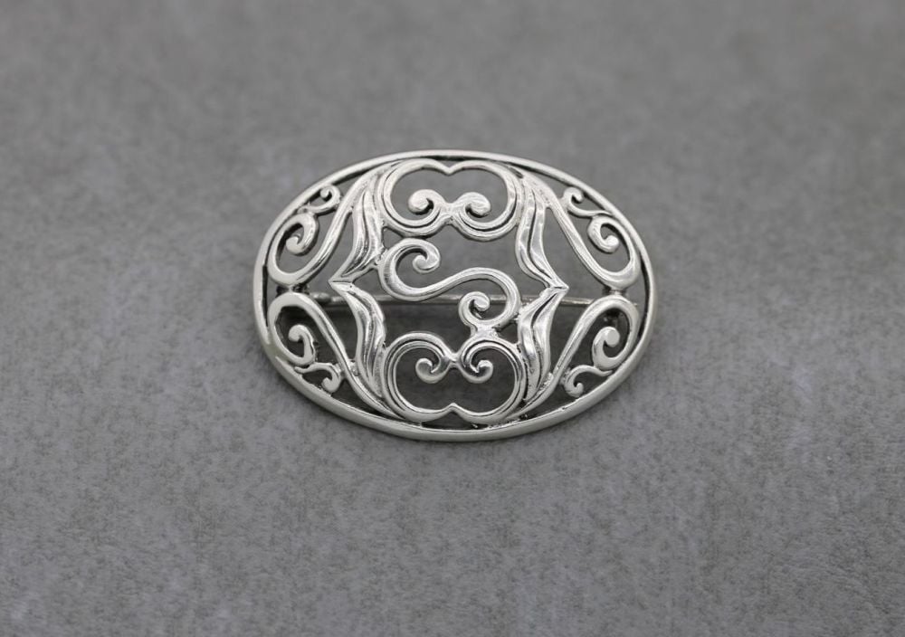 Sterling silver scroll design brooch