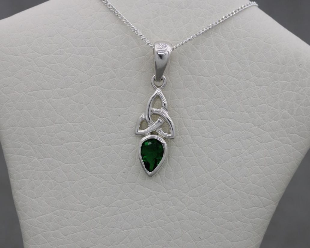 Small celtic sterling silver necklace with a green stone