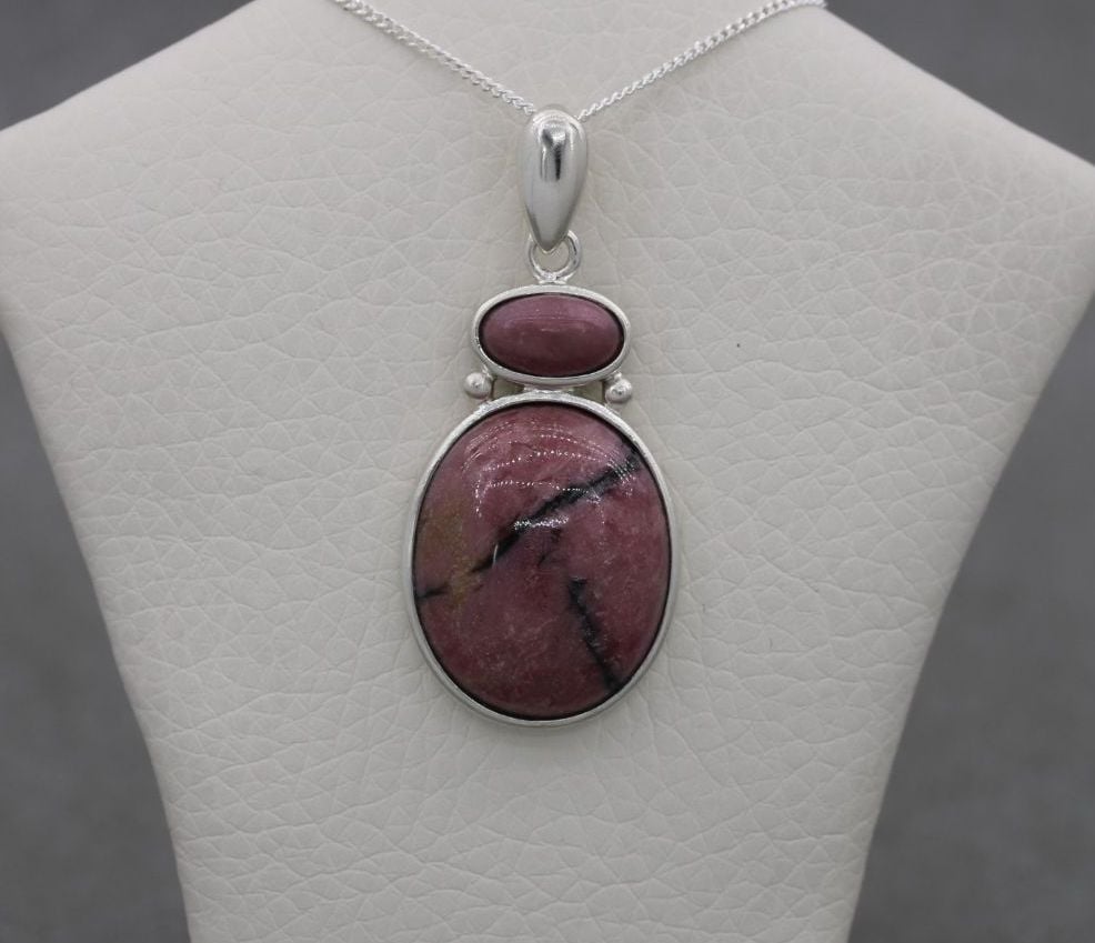 Sterling silver & rhodonite necklace