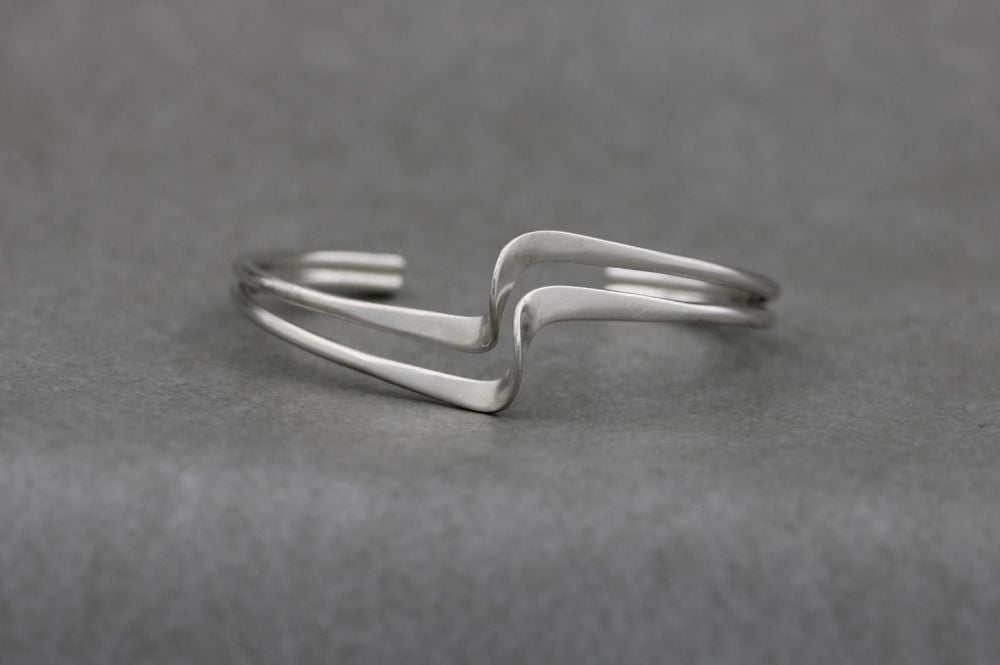 Sterling silver twisted double wave cuff