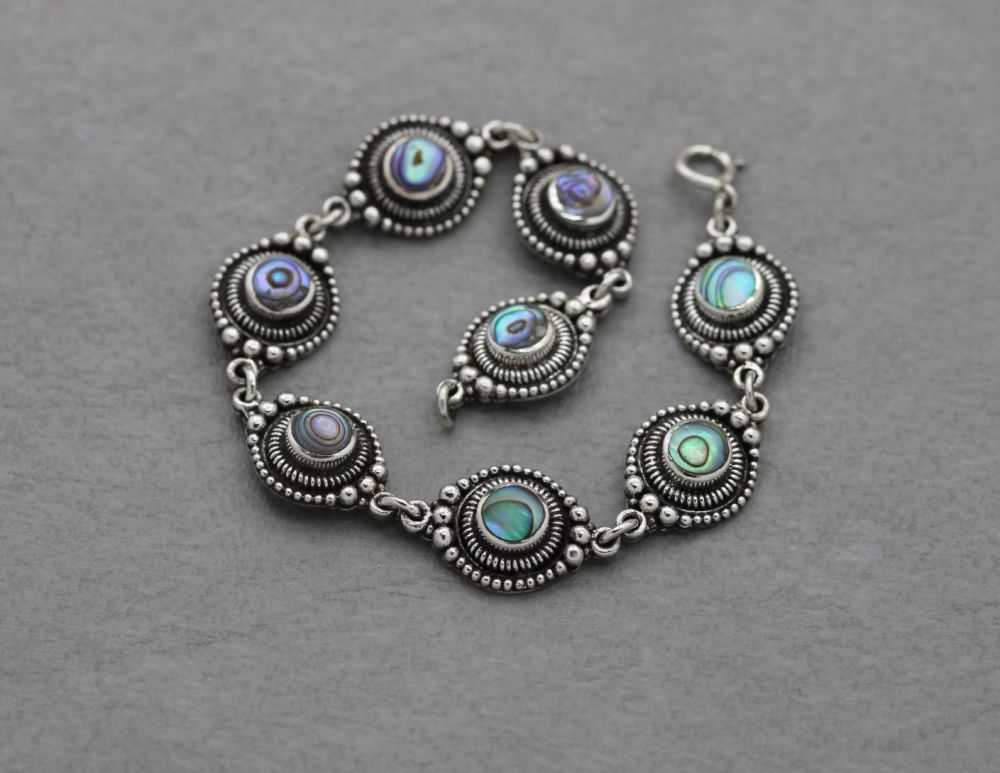 Fancy sterling silver & abalone bracelet