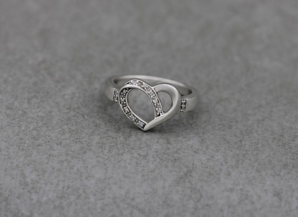 Sterling silver heart ring with tiny clear stones