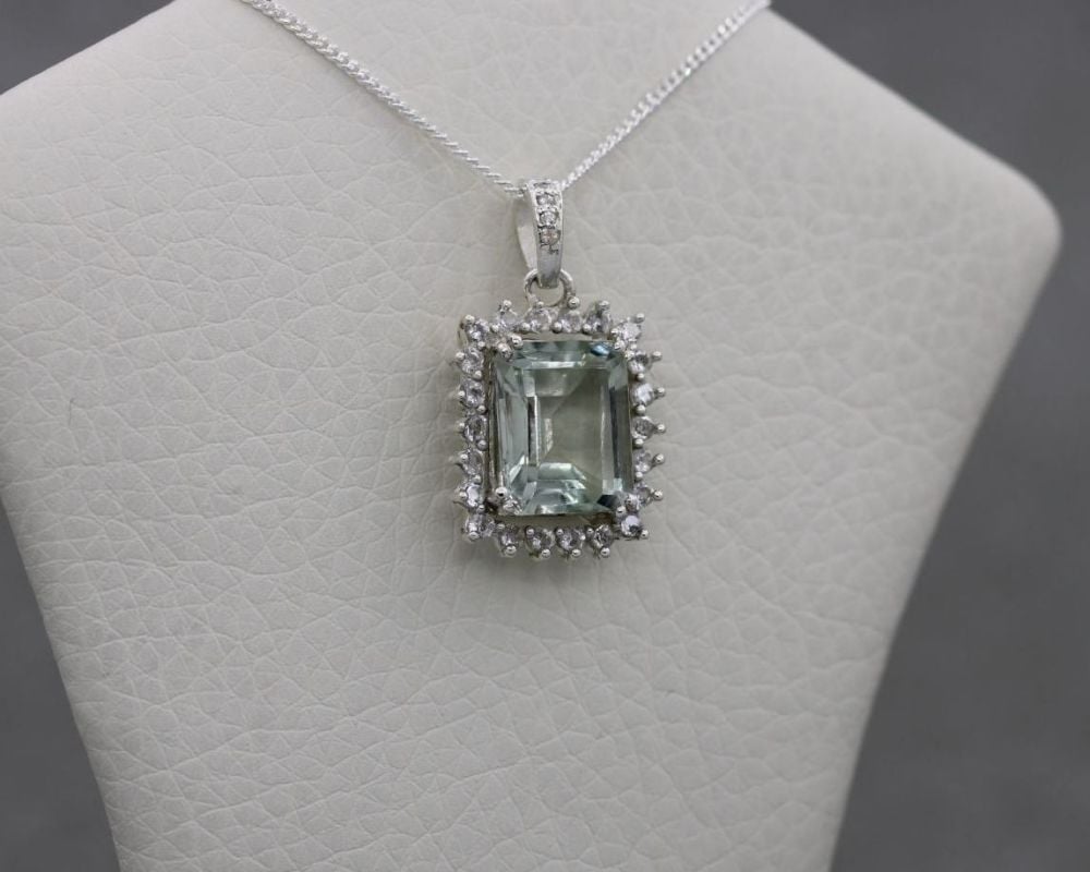 Sterling silver, green amethyst & white topaz necklace