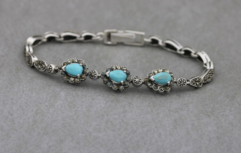 Sterling silver, turquoise & marcasite bracelet