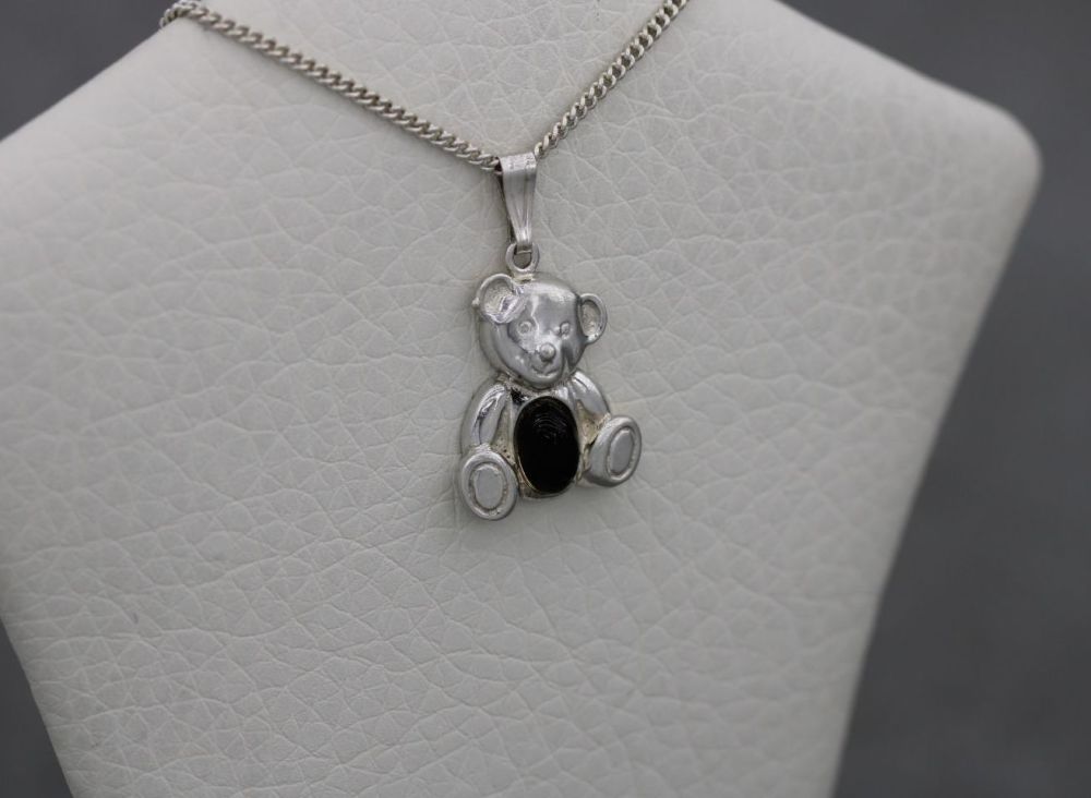REFURBISHED Small sterling silver jelly belly teddy bear necklace