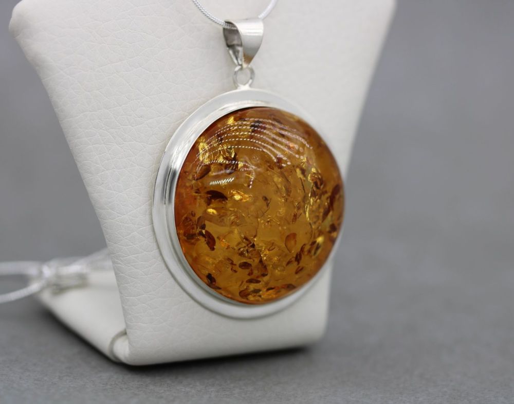 Large sterling silver & amber necklace