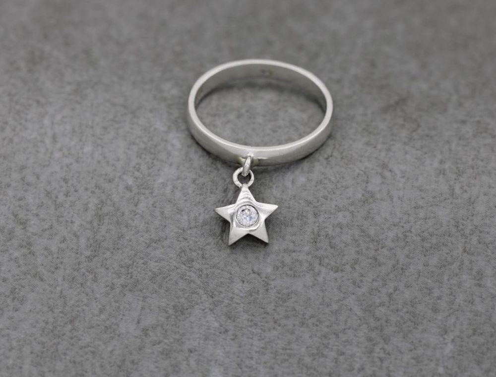 Sterling silver star charm ring