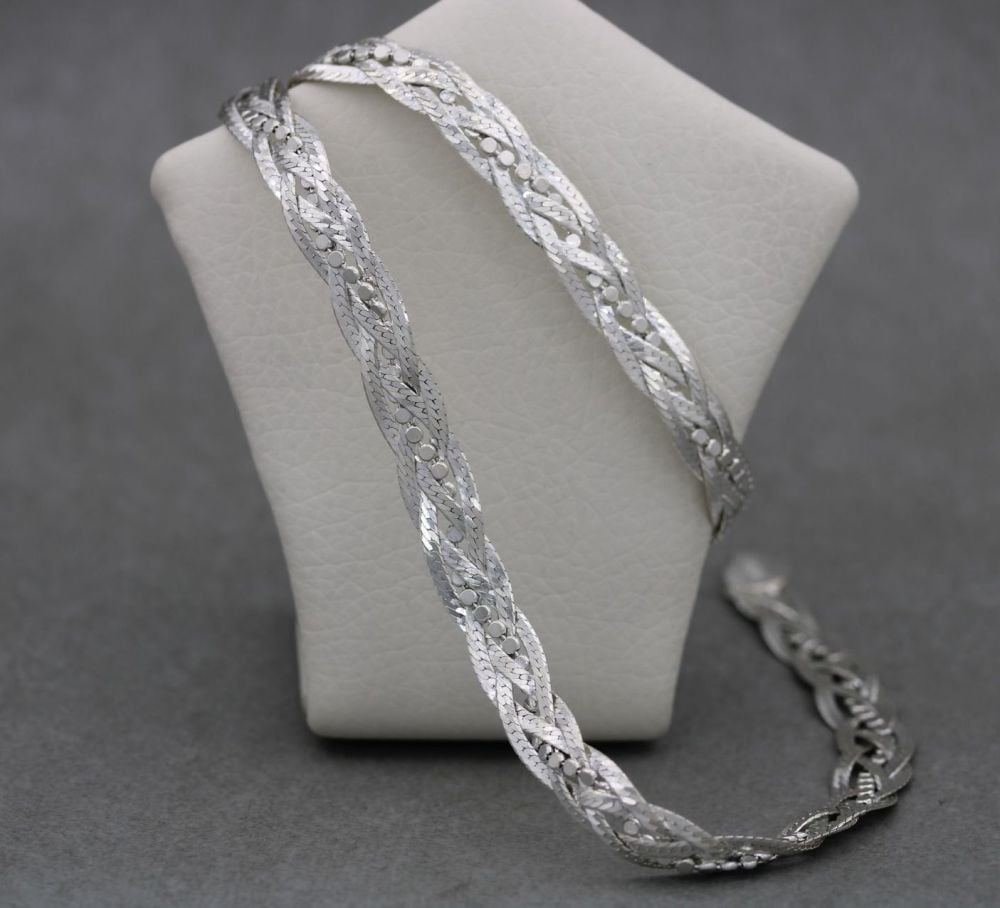 Sterling silver braided herringbone & bead chain necklace