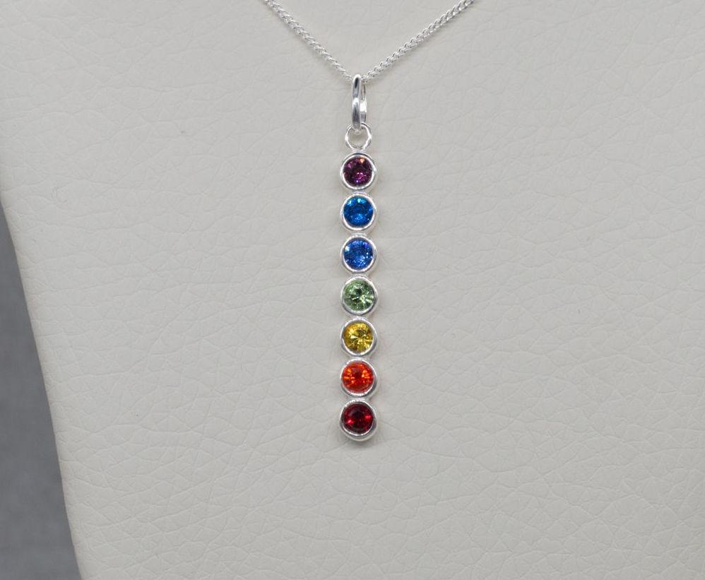 Sterling silver & multi-colour rainbow stone necklace