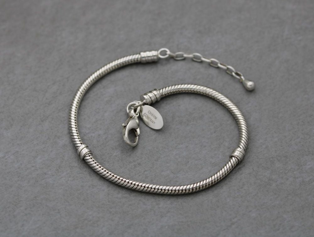 Modern sterling silver snake chain charm bracelet