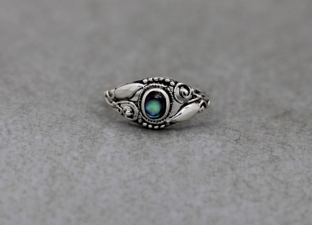 Fancy sterling silver & abalone ring