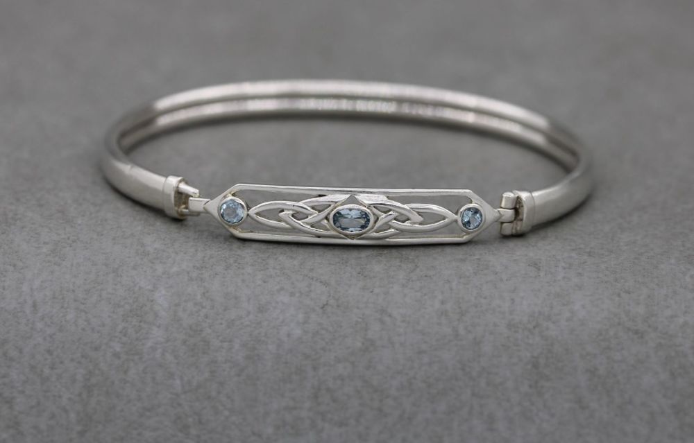 Sterling silver & blue topaz celtic bangle