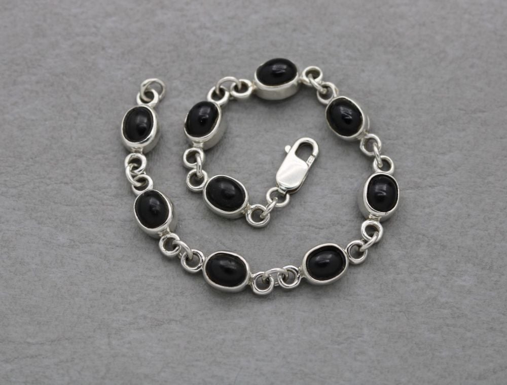 Sterling silver & black onyx cabochon bracelet