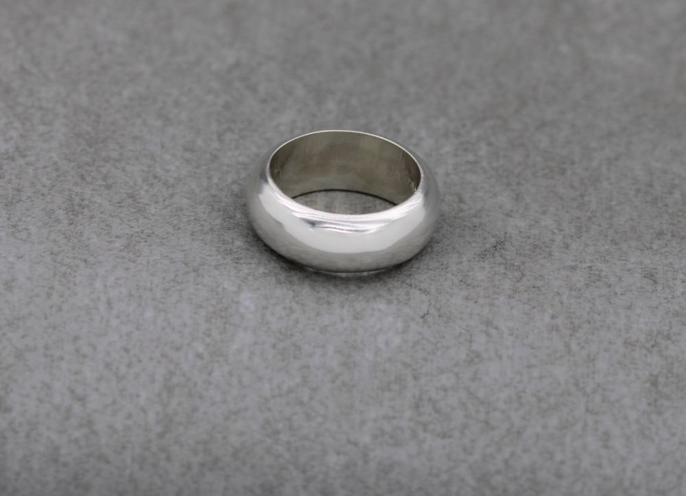 REFURBISHED Sterling silver 'D' profile wedding band ring (M 1/2)