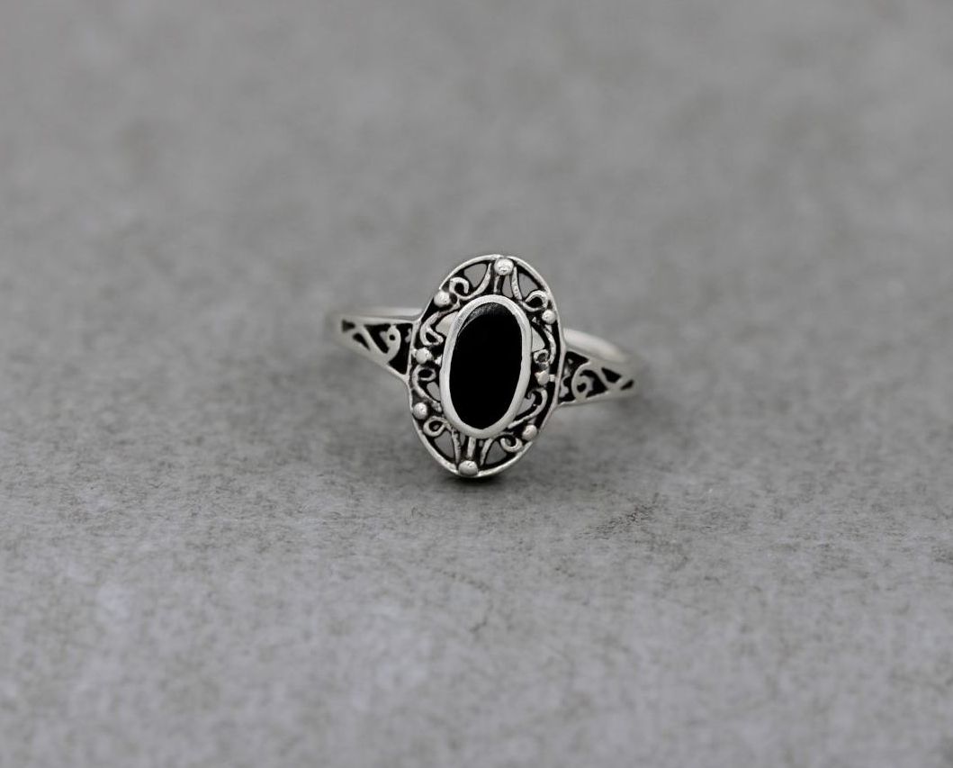 Fancy sterling silver & black onyx ring
