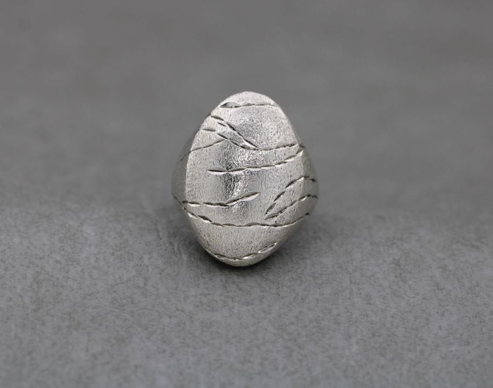 Statement sterling silver textured oval ring