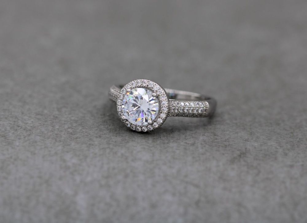 Sterling silver & clear stone accented solitaire ring