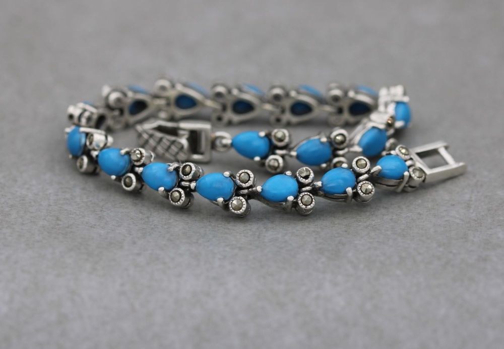 Sterling silver, blue howlite & marcasite bracelet