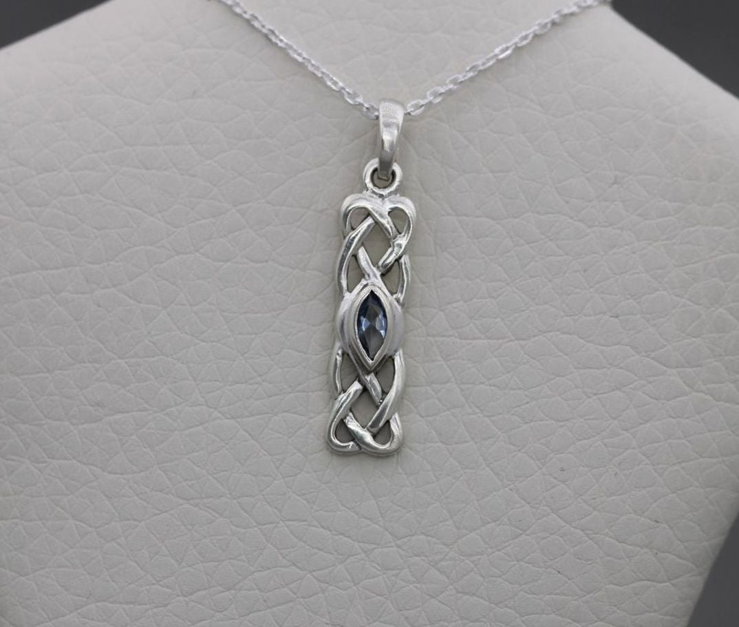 Small celtic sterling silver & blue topaz necklace