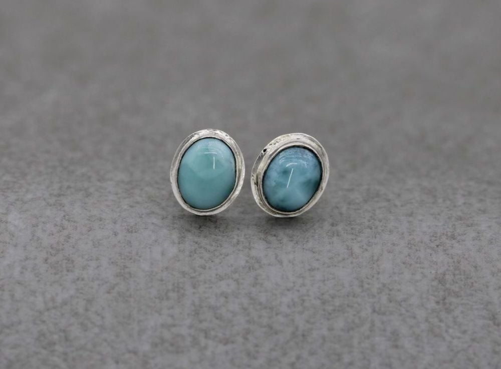 Handmade sterling silver & larimar oval stud earrings