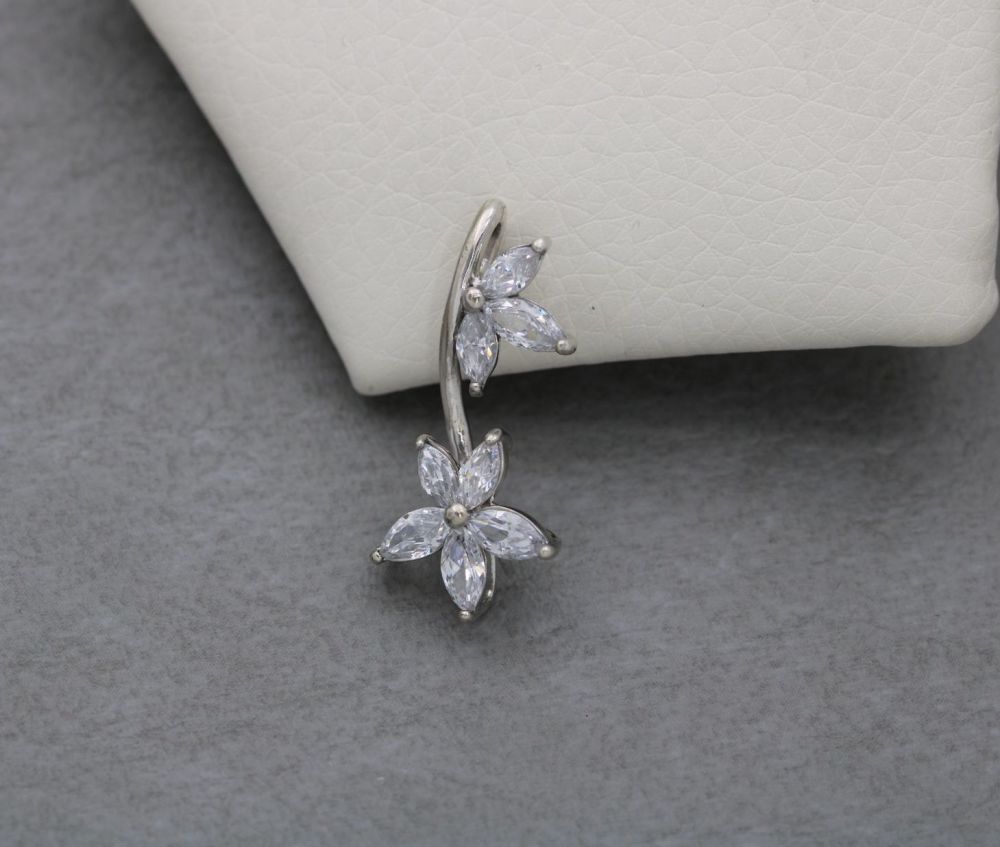REFURBISHED Floral sterling silver pendant with clear marquise stone petals
