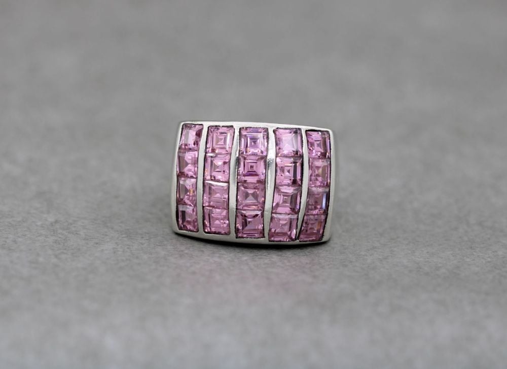Heavy, chunky sterling silver & square pink stone ring