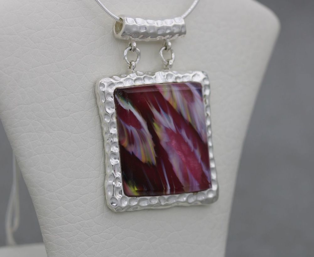 REFURBISHED Sterling silver & pink fused glass necklace
