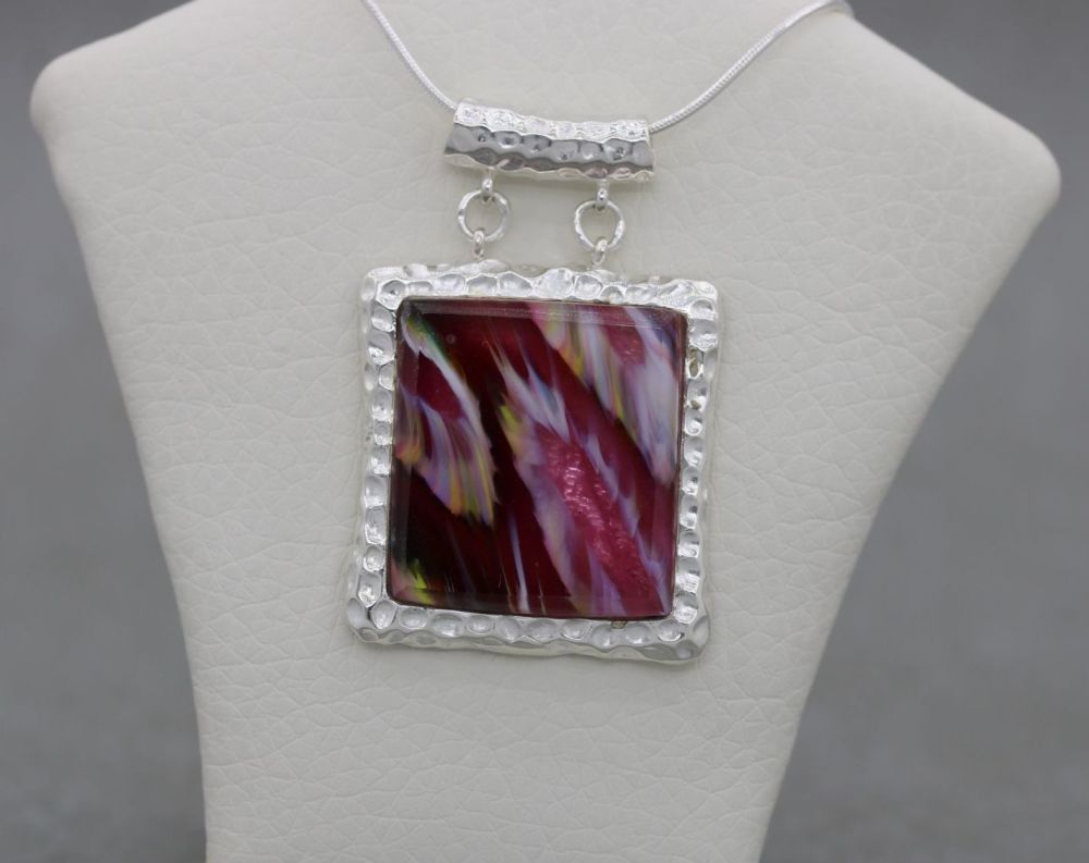 Sterling silver & pink fused glass necklace