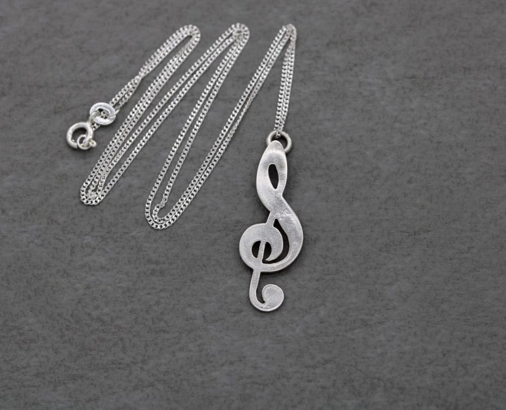 Handmade sterling silver treble clef necklace