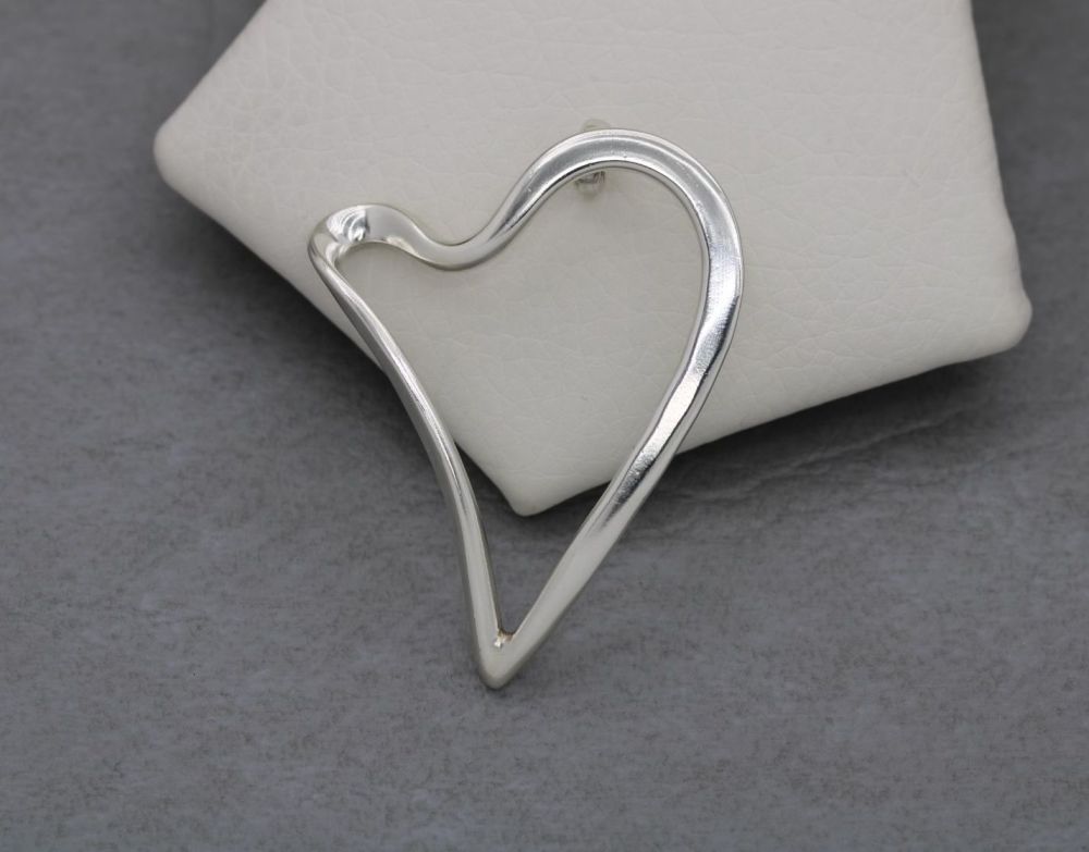Large sterling silver open heart pendant