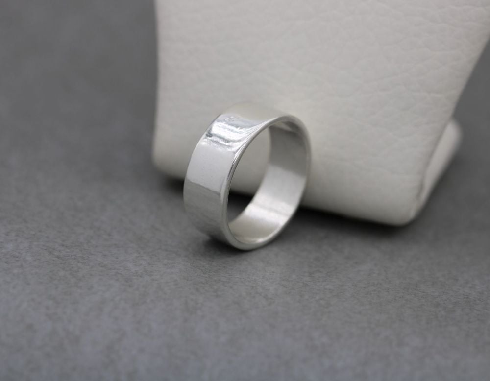 Sterling silver rectangular profile wedding band ring