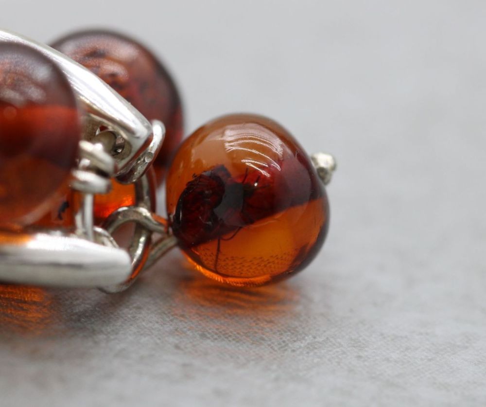 REFURBISHED Sterling silver & amber cluster necklace with an insect inclusion!