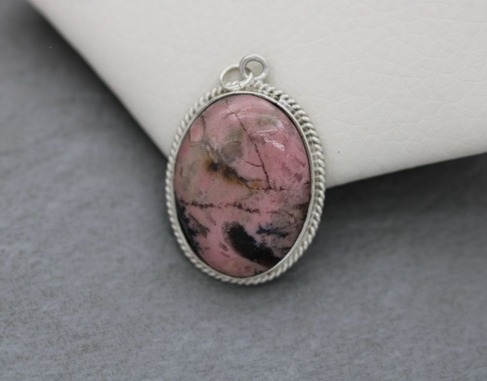 Vintage sterling silver & rhodonite pendant