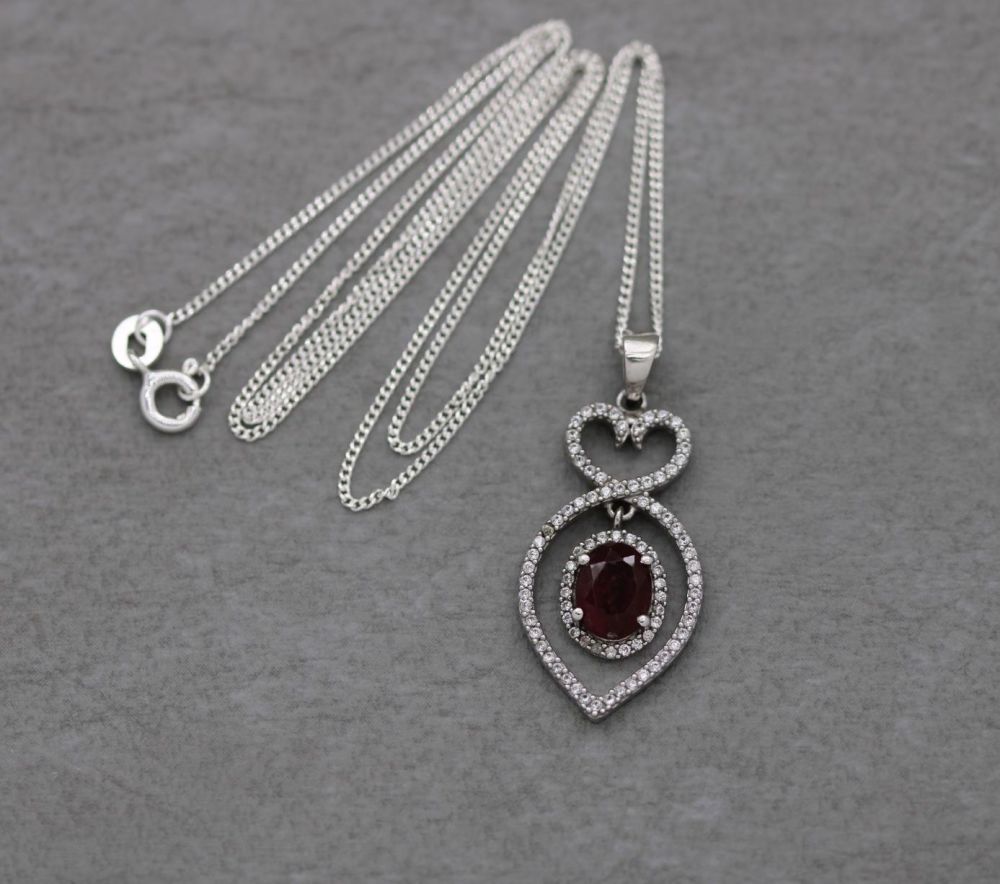 Sterling silver, garnet & clear stone necklace