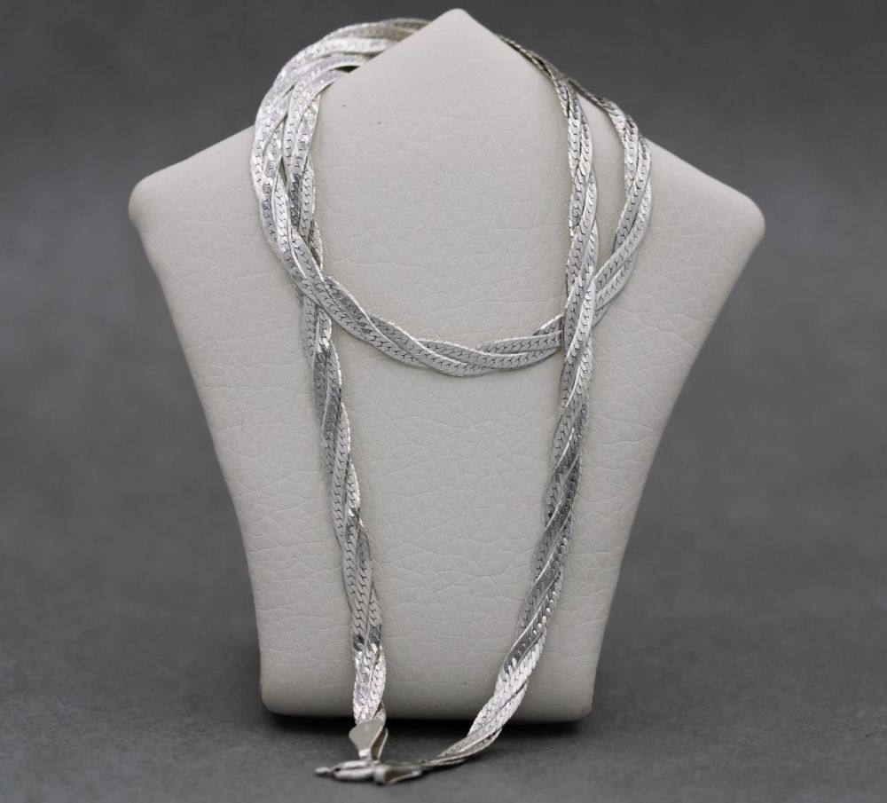 Italian sterling silver entwined herringbone chain necklace