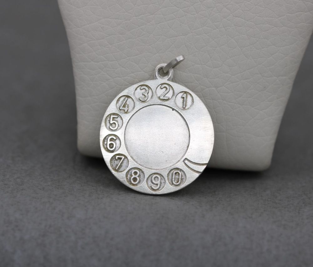 Unusual sterling silver charm / pendant; old-fashioned rotary dial telephon