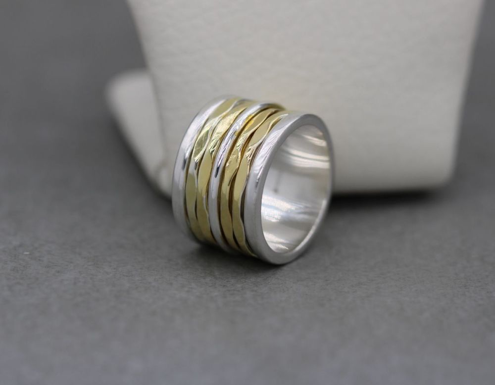 Long sterling silver spinner ring with 5 moving bands (O 1/2)