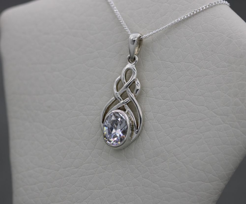 Sterling silver & faceted clear stone celtic necklace