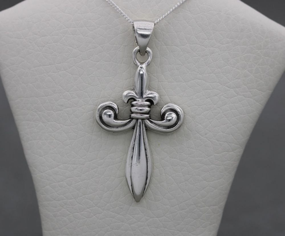 Unusual sterling silver fleur de lis necklace