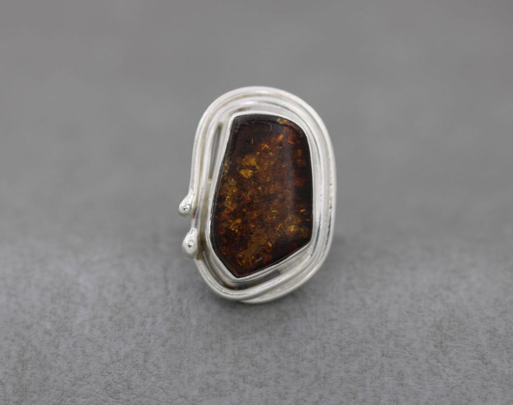 Bold sterling silver & amber ring