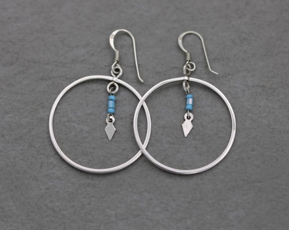 Sterling silver & blue bead hoop earrings