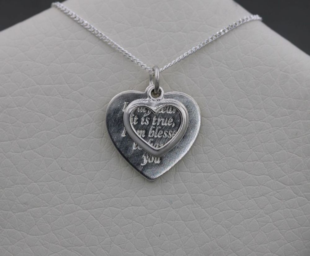 Sterling silver double heart sentiment necklace