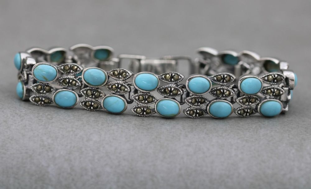 Sterling silver, marcasite & blue howlite bracelet