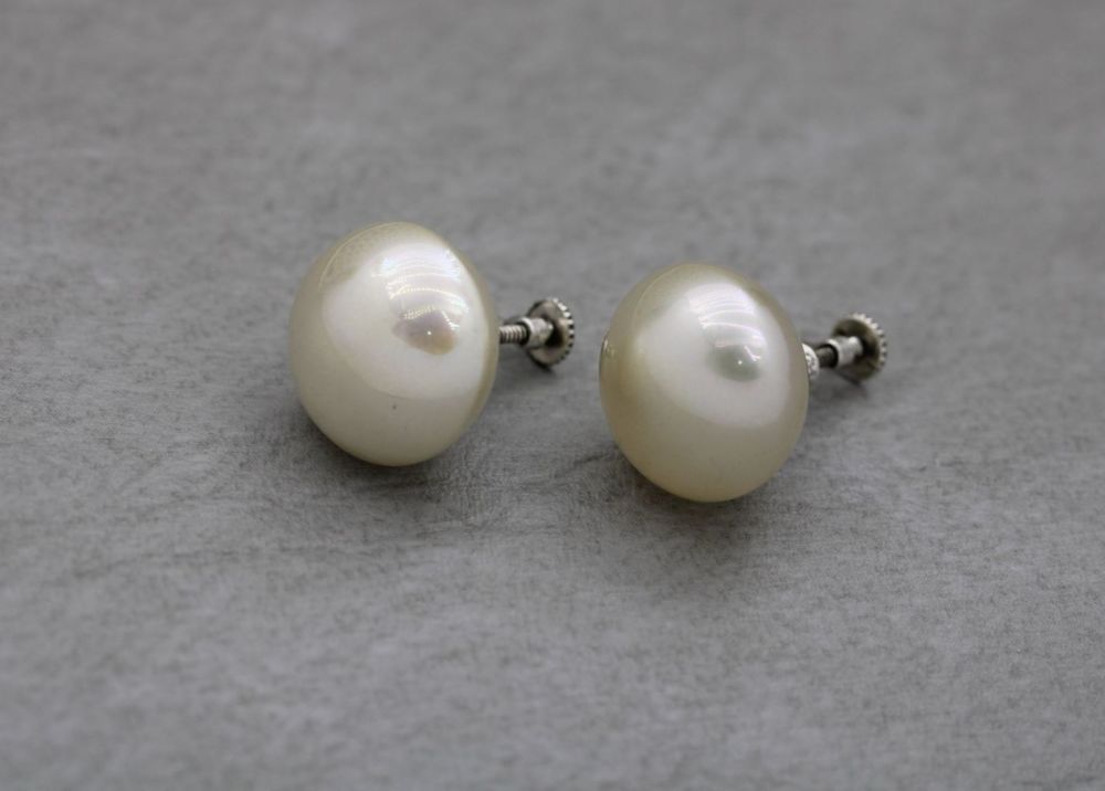 Vintage sterling silver & button pearl earrings