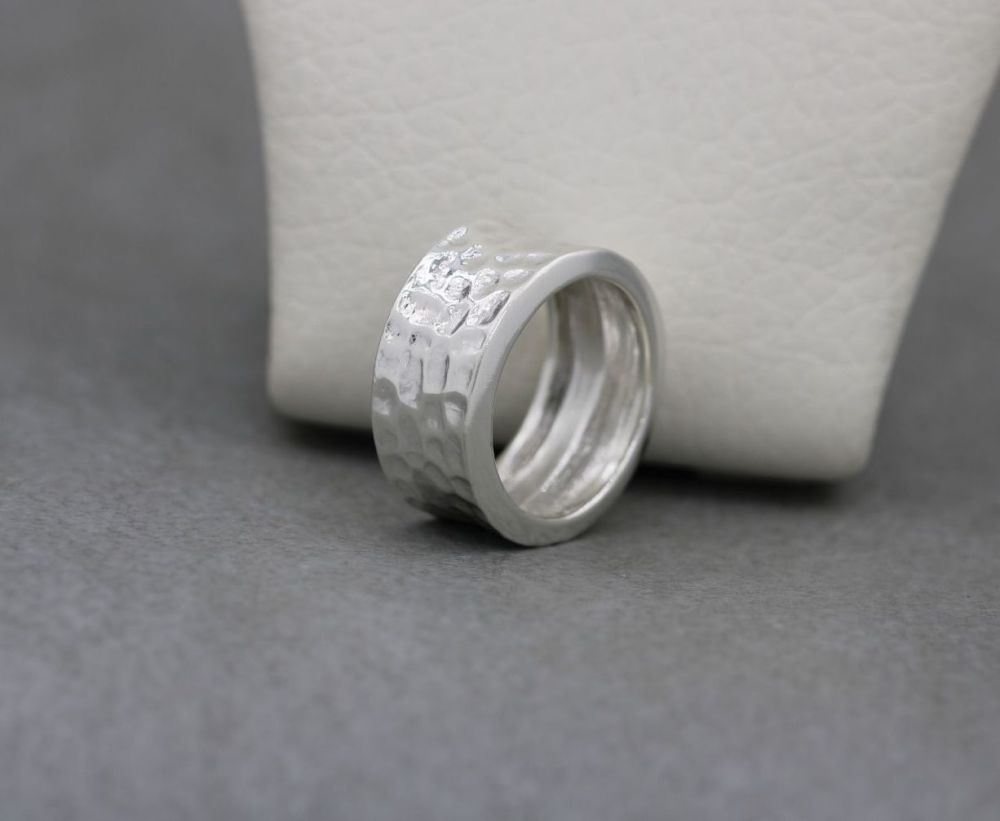 Hammer textured sterling silver ring